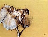Edgar Degas Canvas Paintings - Dancer Adjusting Her Slipper
